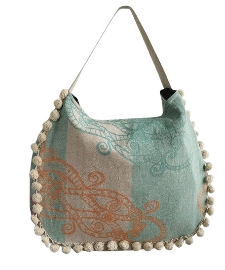 Borsa Mare Athina Pompon Arancione e Verde Smeraldo - Apple Pie