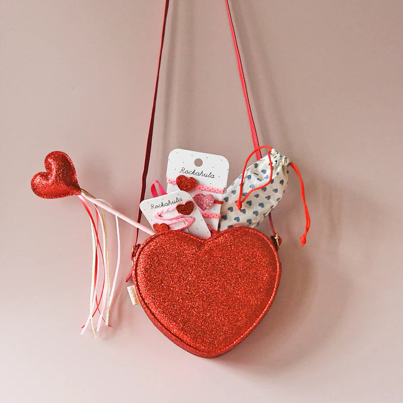 Mollette Cuore Glitter Rosso con Nastro Rosa – Set 2 Pezzi