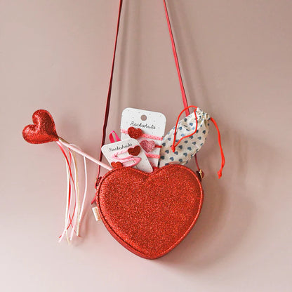 Mollette Cuore Glitter Rosso con Nastro Rosa – Set 2 Pezzi