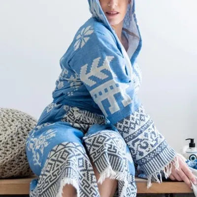 Accappatoio Donna Cotone 100% Aelia Anna – Kentima Blu (Stile Hamam)