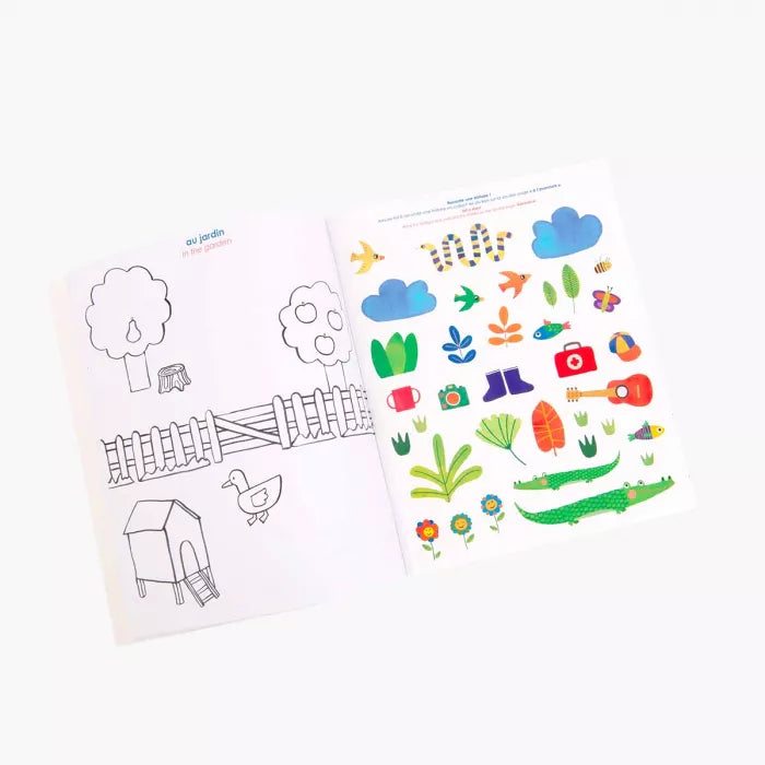 Moulin Roty – Libro da Colorare con Adesivi Bilingue 28 pagine – Collezione Les Popipop