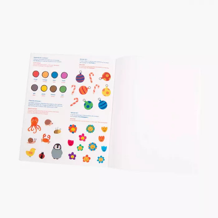 Moulin Roty – Libro da Colorare con Adesivi Bilingue 28 pagine – Collezione Les Popipop