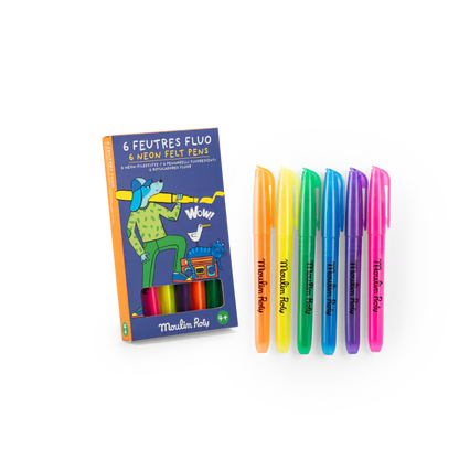 Moulin Roty – Set 6 Pennarelli Fluo – Collezione Les Loufoques
