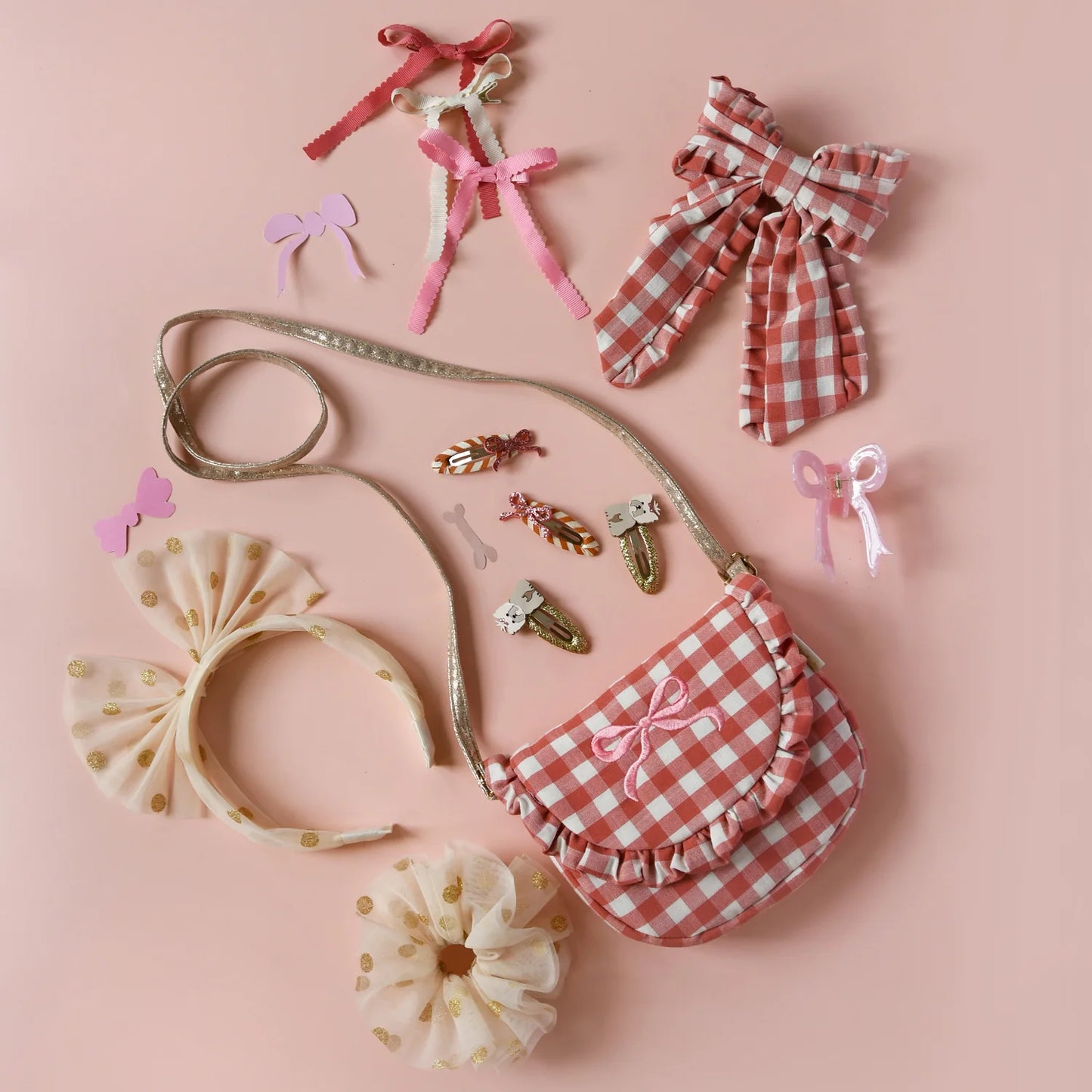 Fiocco Capelli Bambina Vichy Rosa Rockahula – Gingham Ruffle Long Bow Clip