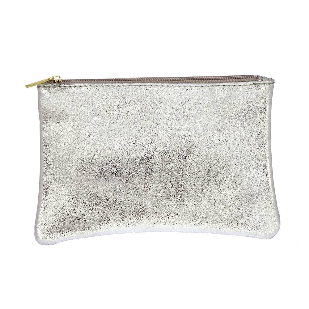 Les Cleias Pochette in Pelle Iridescente con Zip – Argento