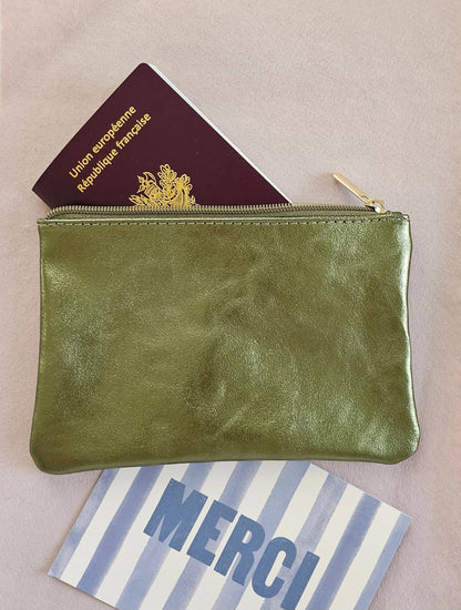 Leather pouch with zip: Duck Blue