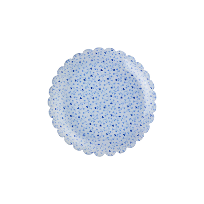 Piatto per dolci in acrilico RICE con cuoricini blu e bordo a fiore, 15 cm