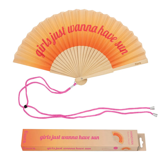 Ventaglio “Girls Just Wanna Have Sun” – in Legno e Tessuto con Cordino
