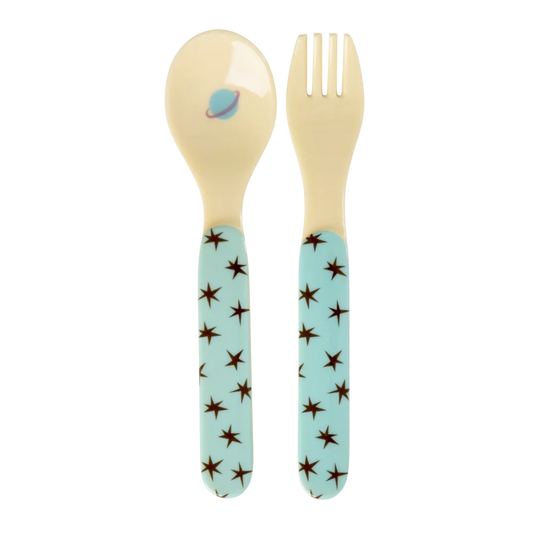 Cucchiaio e Forchetta per Bambini Rice – Dogs in Space Blu Tenue