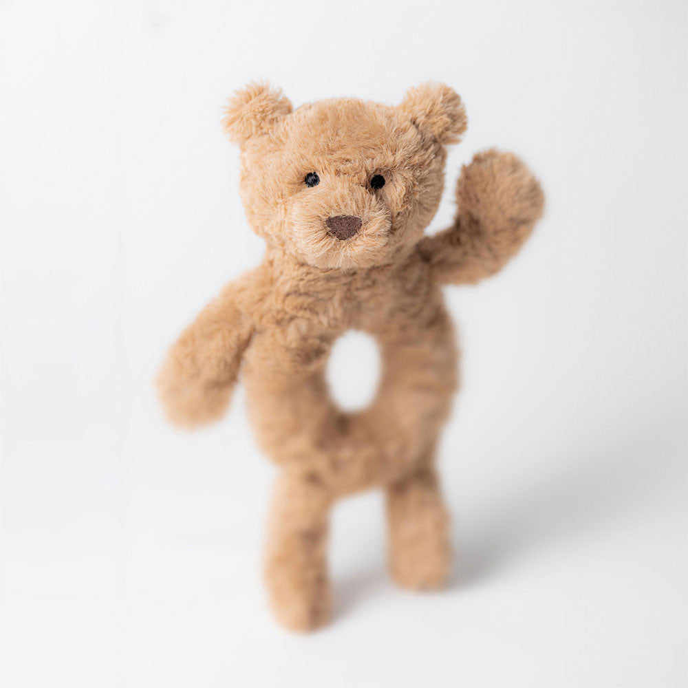 sonaglio Jellycat Bartholomew Bear Ring Rattle con naso cioccolato