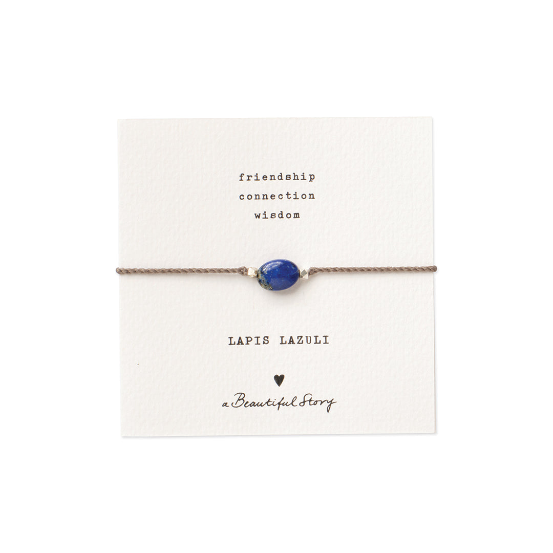 Braccialetto in Lapis Lazuli su cartoncino con significato, fatto a mano