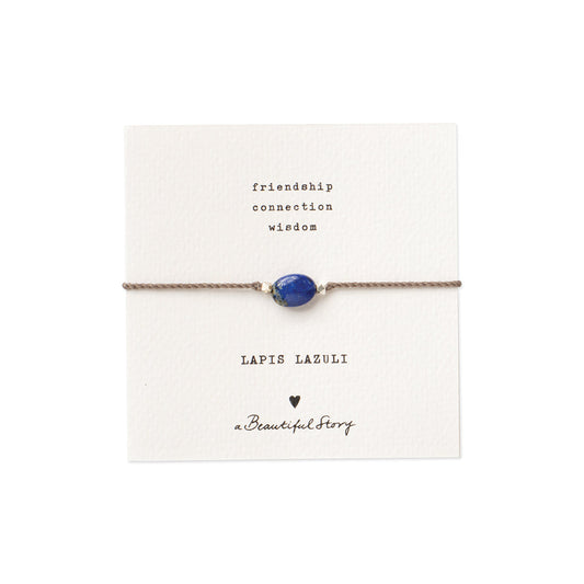 Braccialetto in Lapis Lazuli su cartoncino con significato, fatto a mano