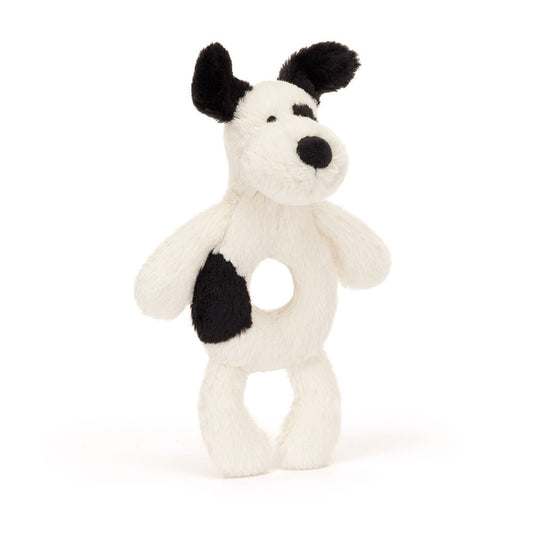 Sonaglino Jellycat Bashful Puppy bicolore con anello morbido e occhietti ricamati