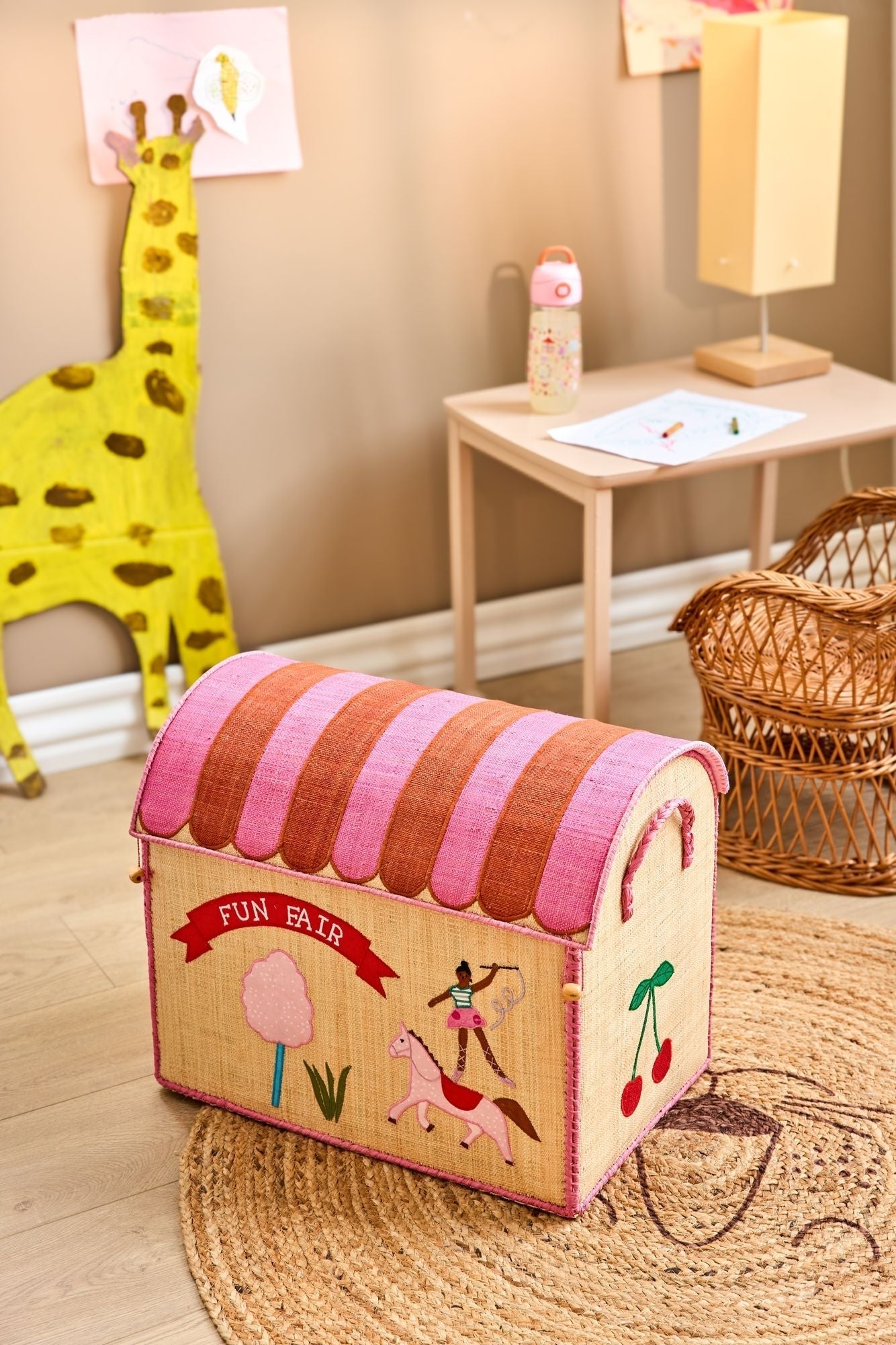 Rice Cesto Giochi in Rafia – Large – Pink Fun Fair - Apple Pie