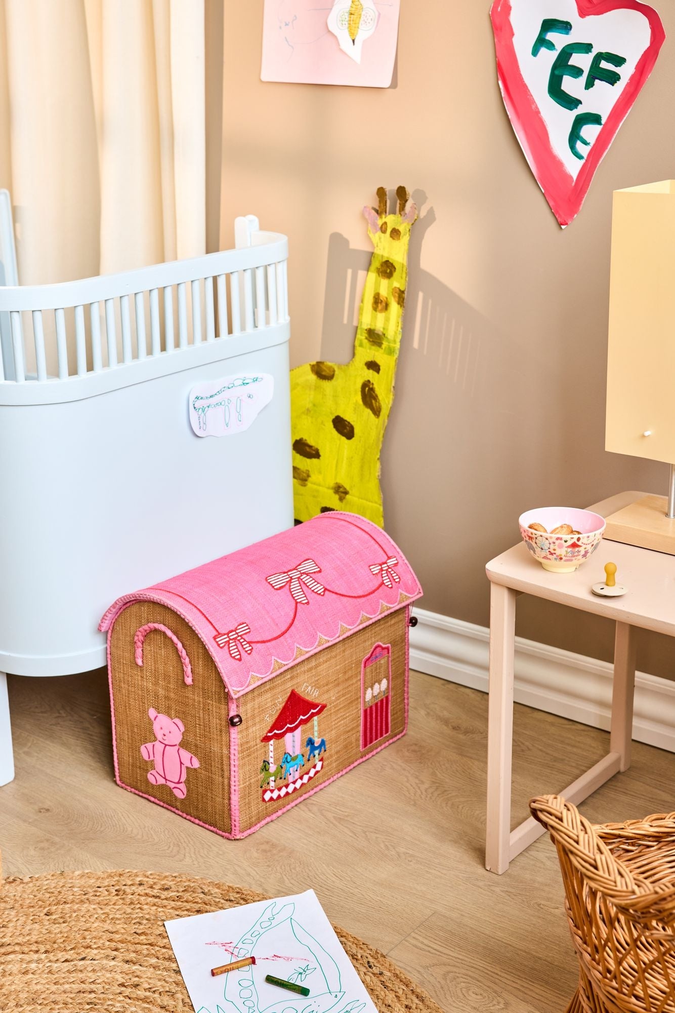 Rice Cesto Giochi in Rafia – Medium – Pink Fun Fair - Apple Pie