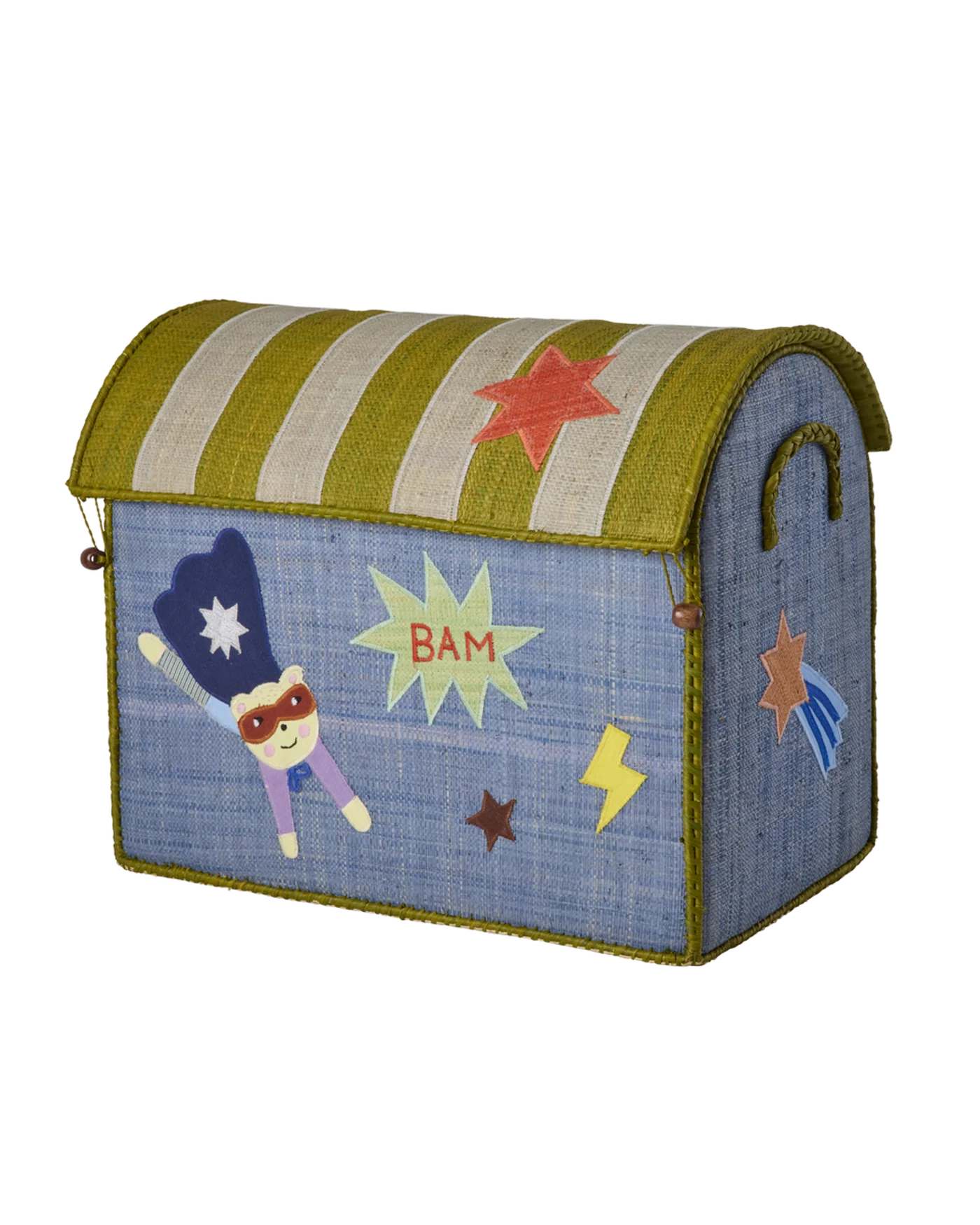 Cesto Porta Giochi in Raffia Medium Rice – Casa Supereroi Blu | Contenitore Cameretta Bambini