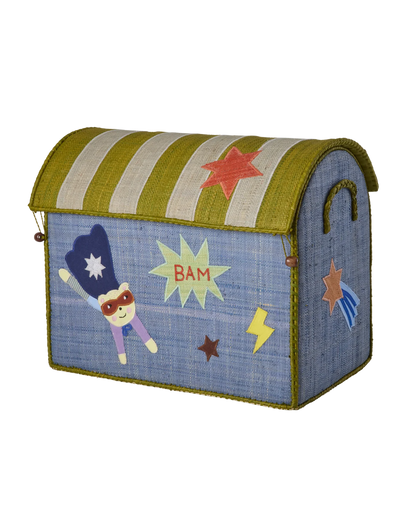 Cesto Porta Giochi in Raffia Medium Rice – Casa Supereroi Blu | Contenitore Cameretta Bambini