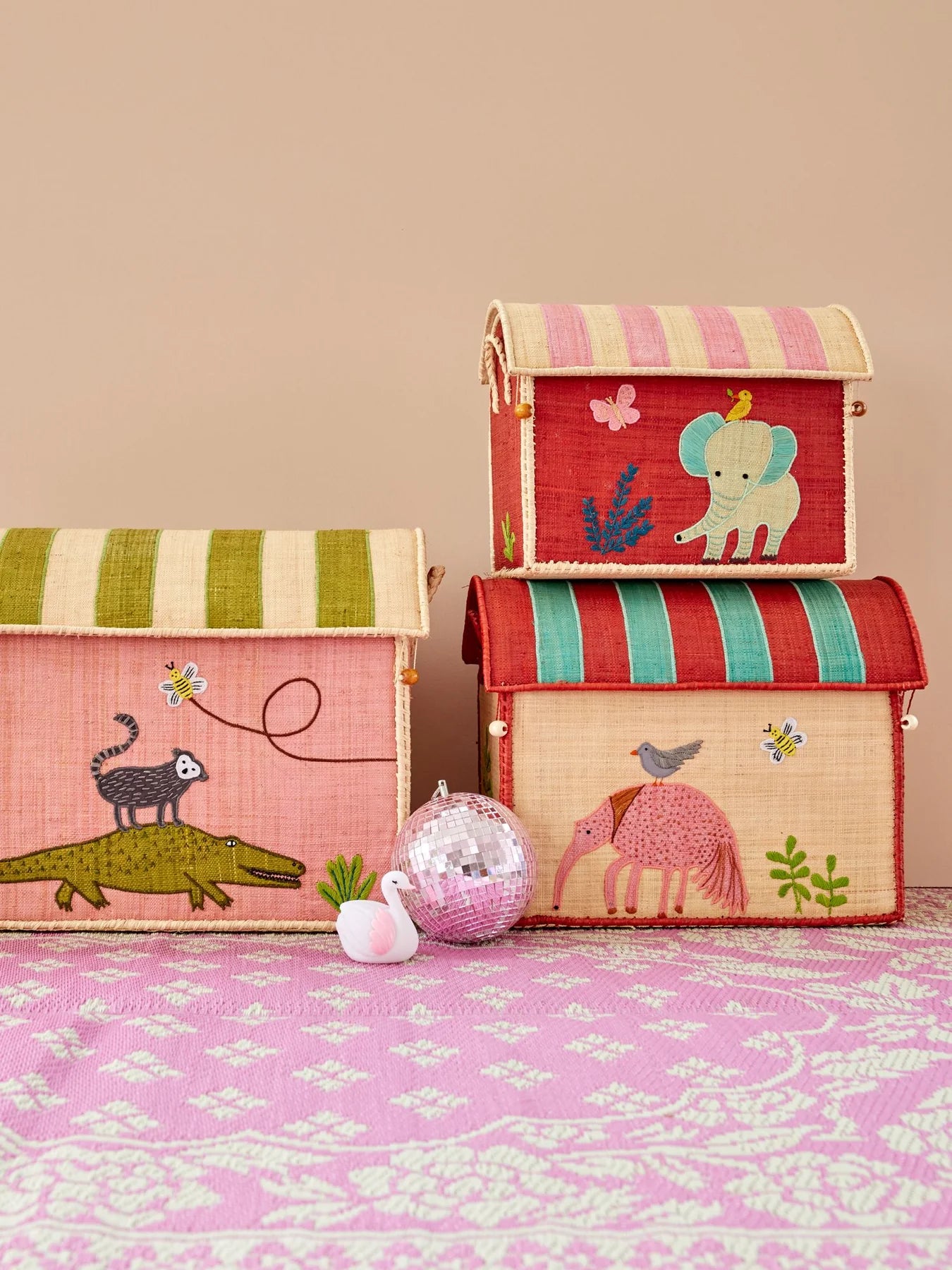 RICE Cesto Giochi in Rafia Sweet Jungle - Medio - Apple Pie