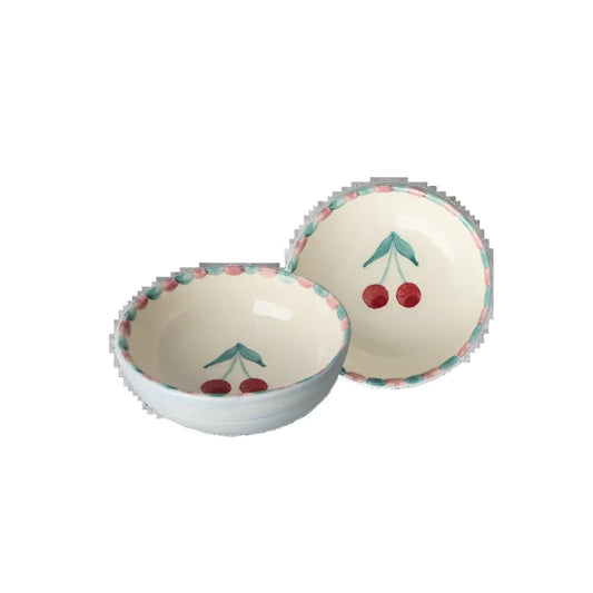 RICE "Ciotolina in Ceramica Cherries Blu" Dipinta a Mano