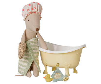 Set Vasca da Bagno Maileg per Topolini – Giallo con 7 Accessori PRE-ORDINE
