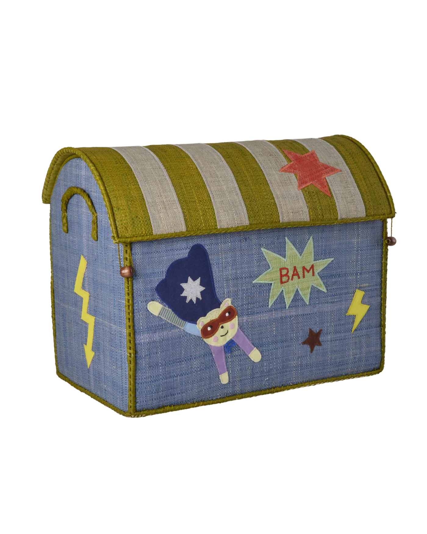 Cesto porta giochi bambini in raffia Rice medium blu tema supereroi