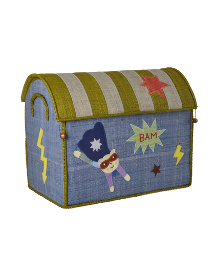 Cesto porta giochi bambini in raffia Rice medium blu tema supereroi