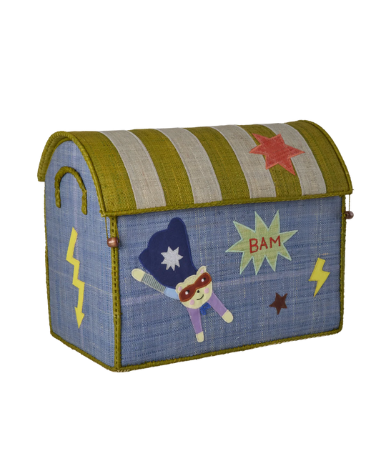 Cesto porta giochi bambini in raffia Rice medium blu tema supereroi