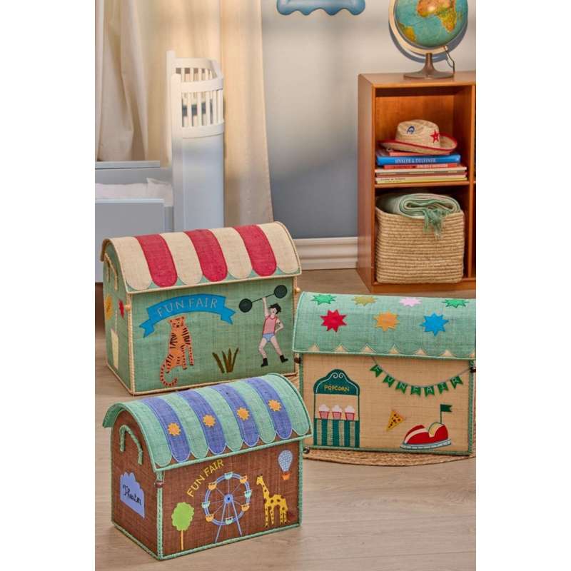 Rice Cesto giochi in Rafia – Small - Blue Fun Fair by RICE - Apple Pie
