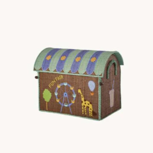 Rice Cesto giochi in Rafia – Small - Blue Fun Fair by RICE - Apple Pie