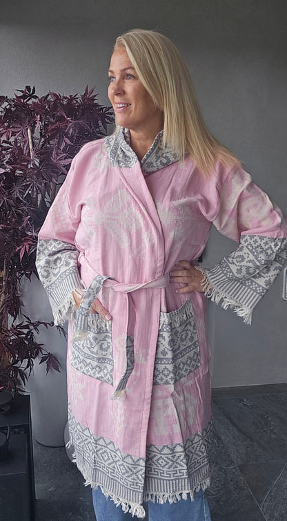 Accappatoio Donna Cotone 100% Aelia Anna – Kentima Rosa & Anthracite