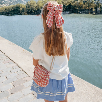 Fiocco Capelli Bambina Vichy Rosa Rockahula – Gingham Ruffle Long Bow Clip