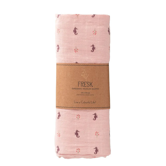 Fresk Swaddle 100% cotone organico - 120x120 cm - Seahorse - Apple Pie