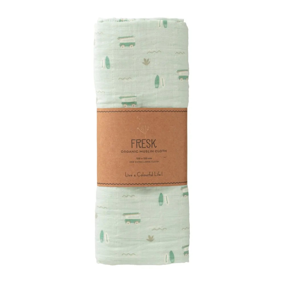 Fresk Swaddle 100% cotone organico - 120x120 cm - Surf Boy - Apple Pie