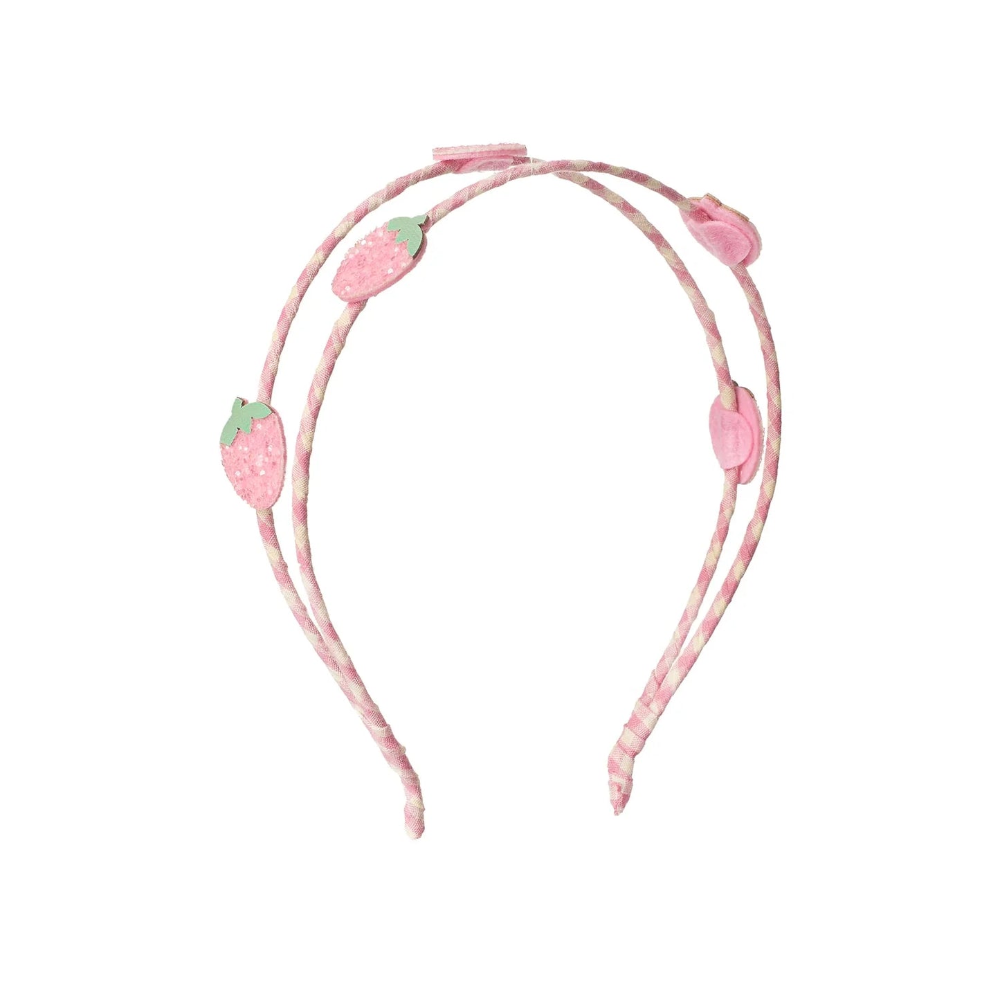 Cerchietto bambina Rockahula rosa con fragoline decorative e fantasia vichy
