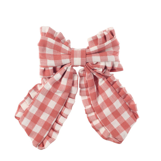 Fiocco capelli bambina Rockahula rosa vichy con bordi arricciati