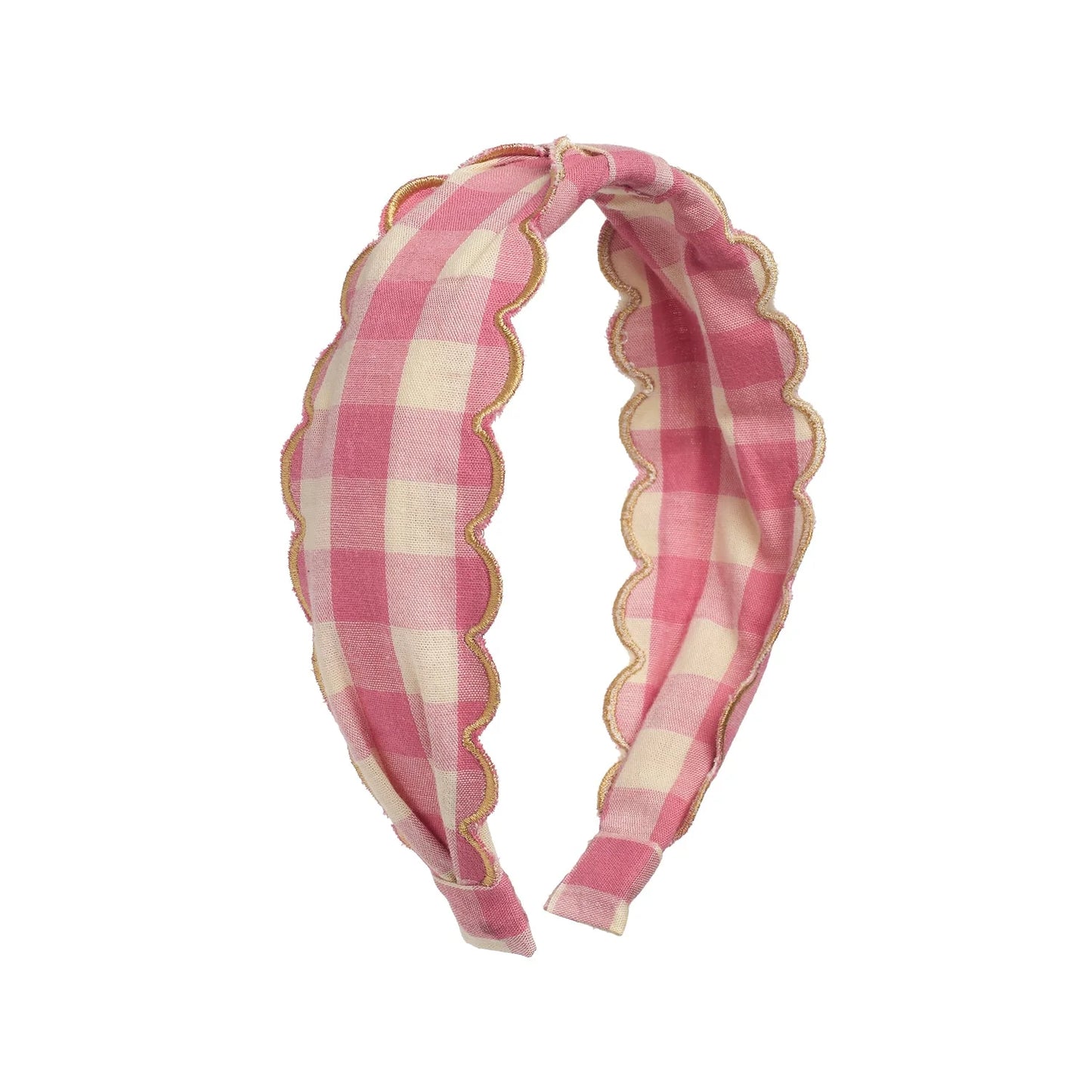 Cerchietto bambina Rockahula rosa vichy con bordo smerlato dorato