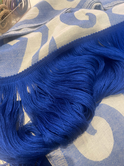 Telo Mare Aelia Anna Sirines Blu – 100% Cotone Leggero con frangia blu