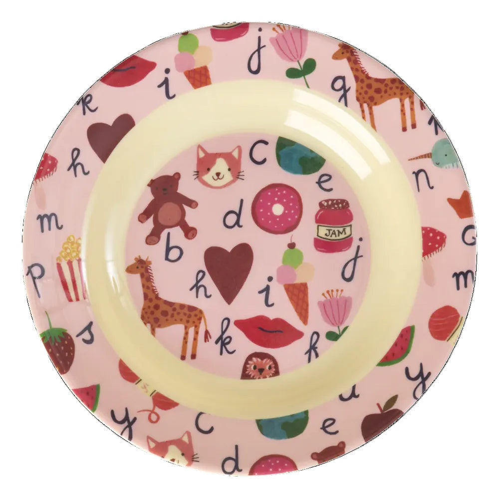 RICE - Piatto fondo in Melamina "PINK ABC" – Perfetta per Ogni Pappa