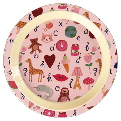 RICE - Piatto piano in Melamina "PINK ABC" – Perfetta per Ogni Pappa
