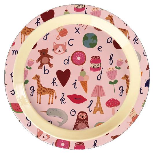 RICE - Piatto piano in Melamina "PINK ABC" – Perfetta per Ogni Pappa