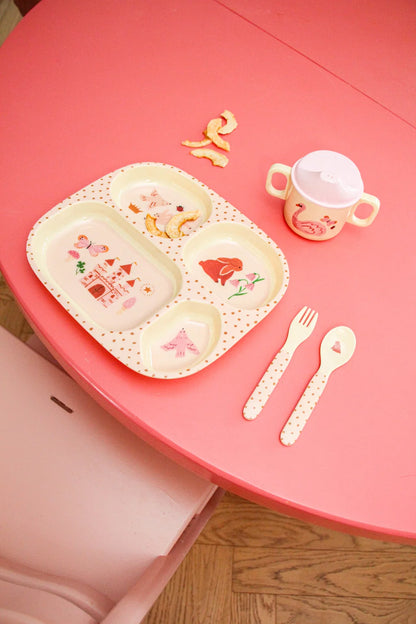 Set Pappa Bambino RICE in Melamina – Fairytale Rosa Gift Box (Piattino, Tazza, Posate)
