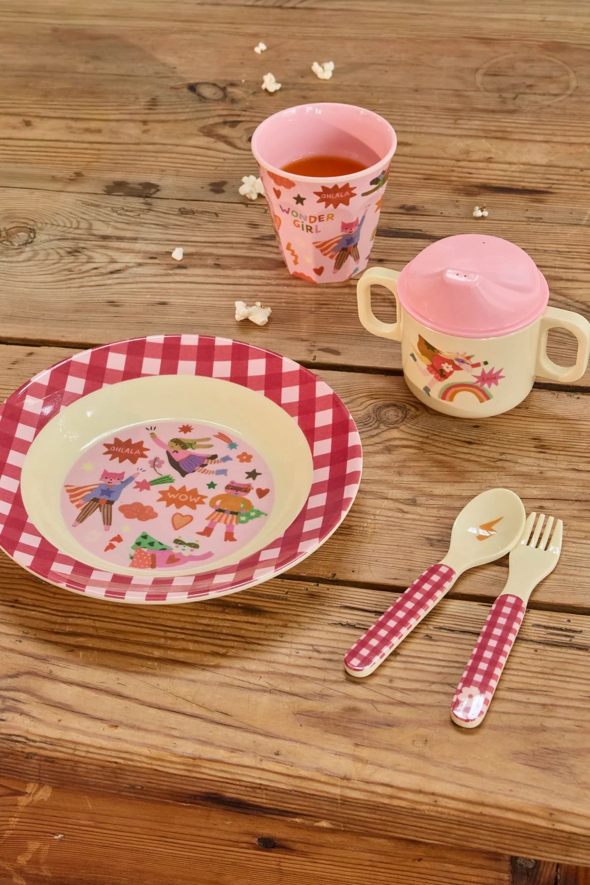 Posate Bambini RICE Baby Spoon & Fork Rosa Hero in Melamina