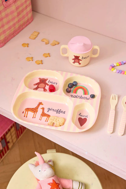 RICE- Piatto in 4 scomparti in Melamina "ABC Pink" - IN ARRIVO