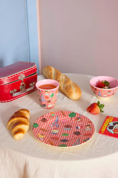 RICE Piatto Fondo in Melamina "Kids in Paris" Rosso- IN ARRIVO