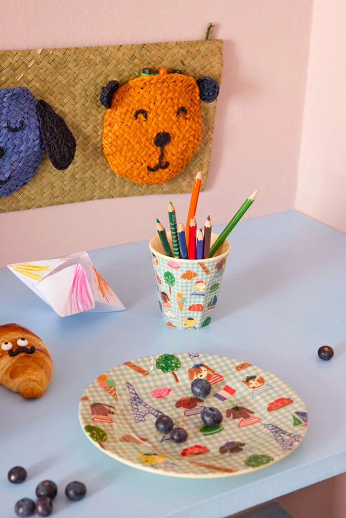 RICE Piatto Fondo in Melamina "Kids in Paris" Blu - IN ARRIVO