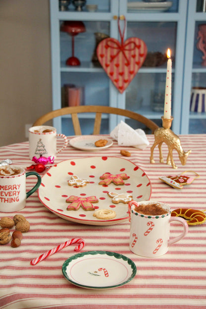 RICE Piatto Dolce di Natale in Ceramica – Candy Cane Dipinto a Mano – 15 cm