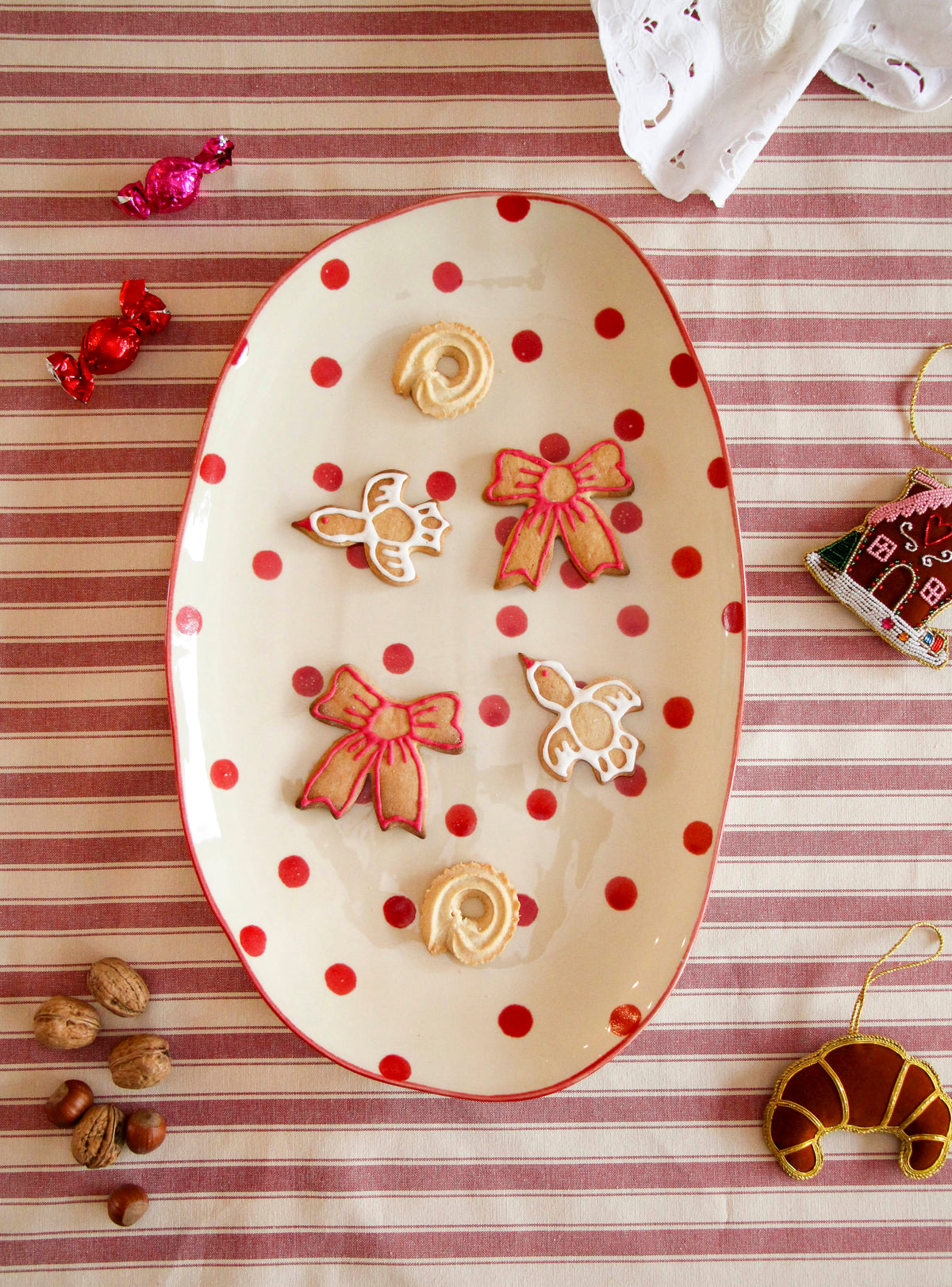 RICE Piatto da Portata di Natale in Ceramica – Pois Rossi