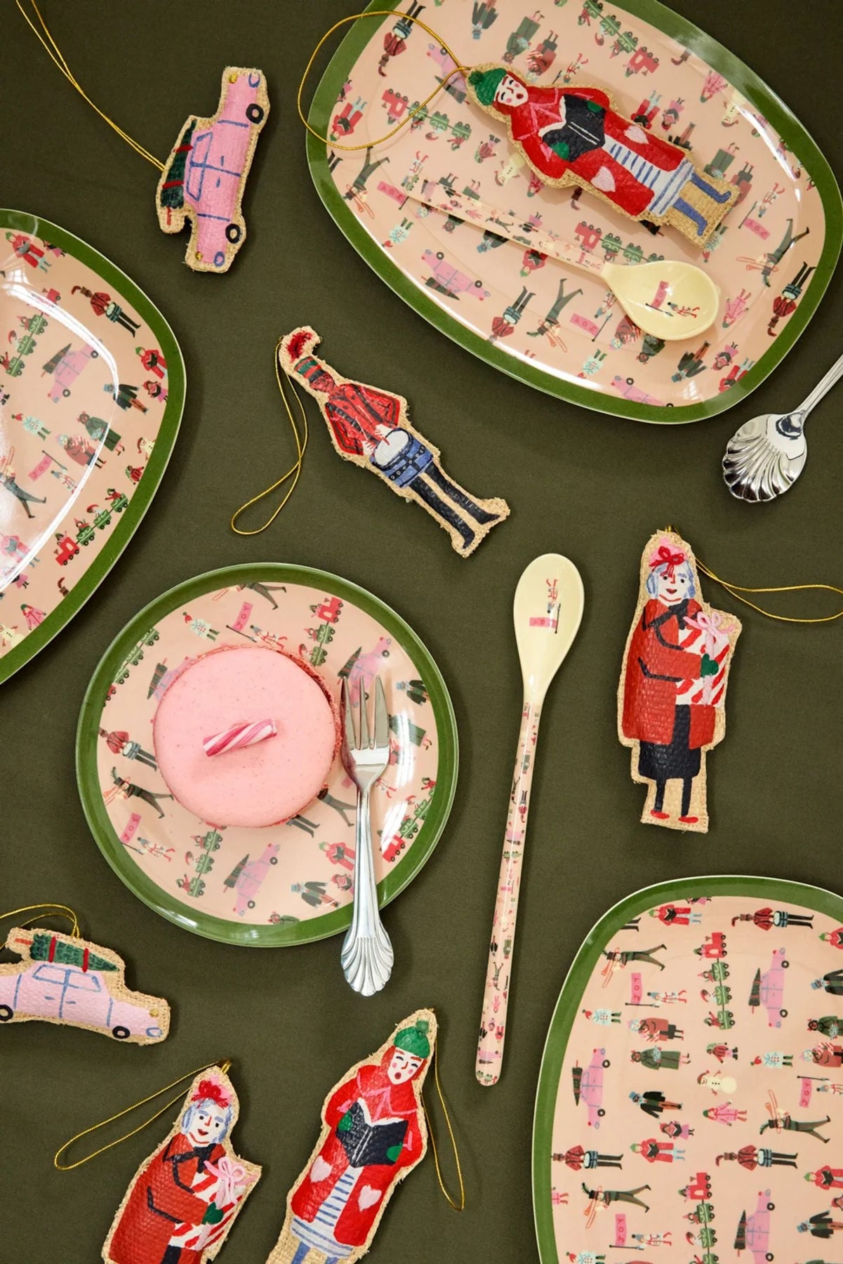 Rice Piatto Rettangolare Piccolo in Melamina – Rosa Polvere – Stampa Holiday