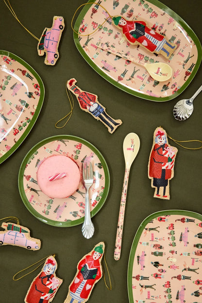 Rice Piatto Rettangolare Piccolo in Melamina – Rosa Polvere – Stampa Holiday