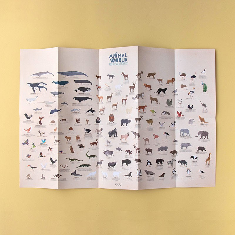 Londji Poster Mondo degli Animali con Adesivi - Apple Pie